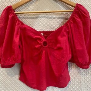 Sim & Sam Bright Red Puff Sleeve Crop Top. Heart Neckline. Large. NWT.
